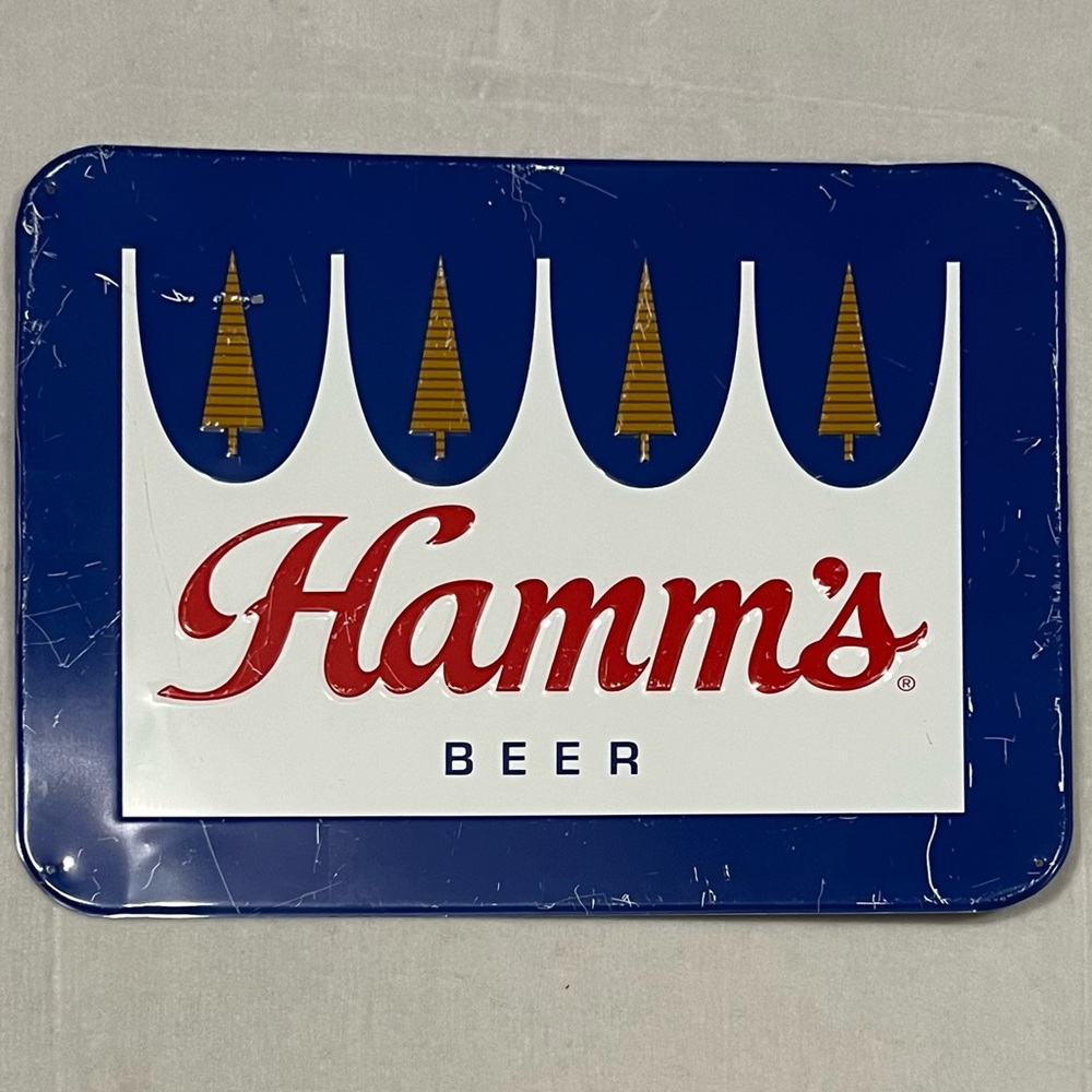 Hamm’s Beer Metal Tin Sign Vintage Style Bar Decor Blue White